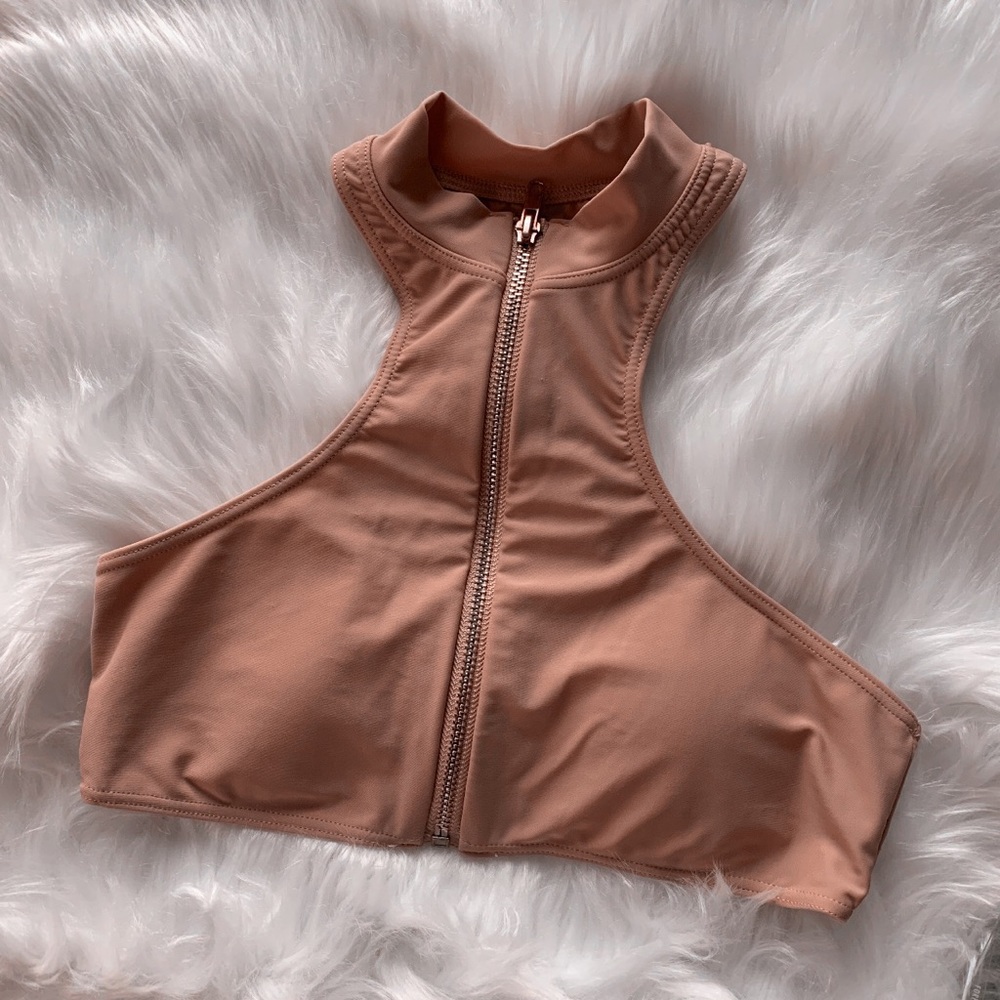 Zip-Front Racerback Bikini Top - Nude